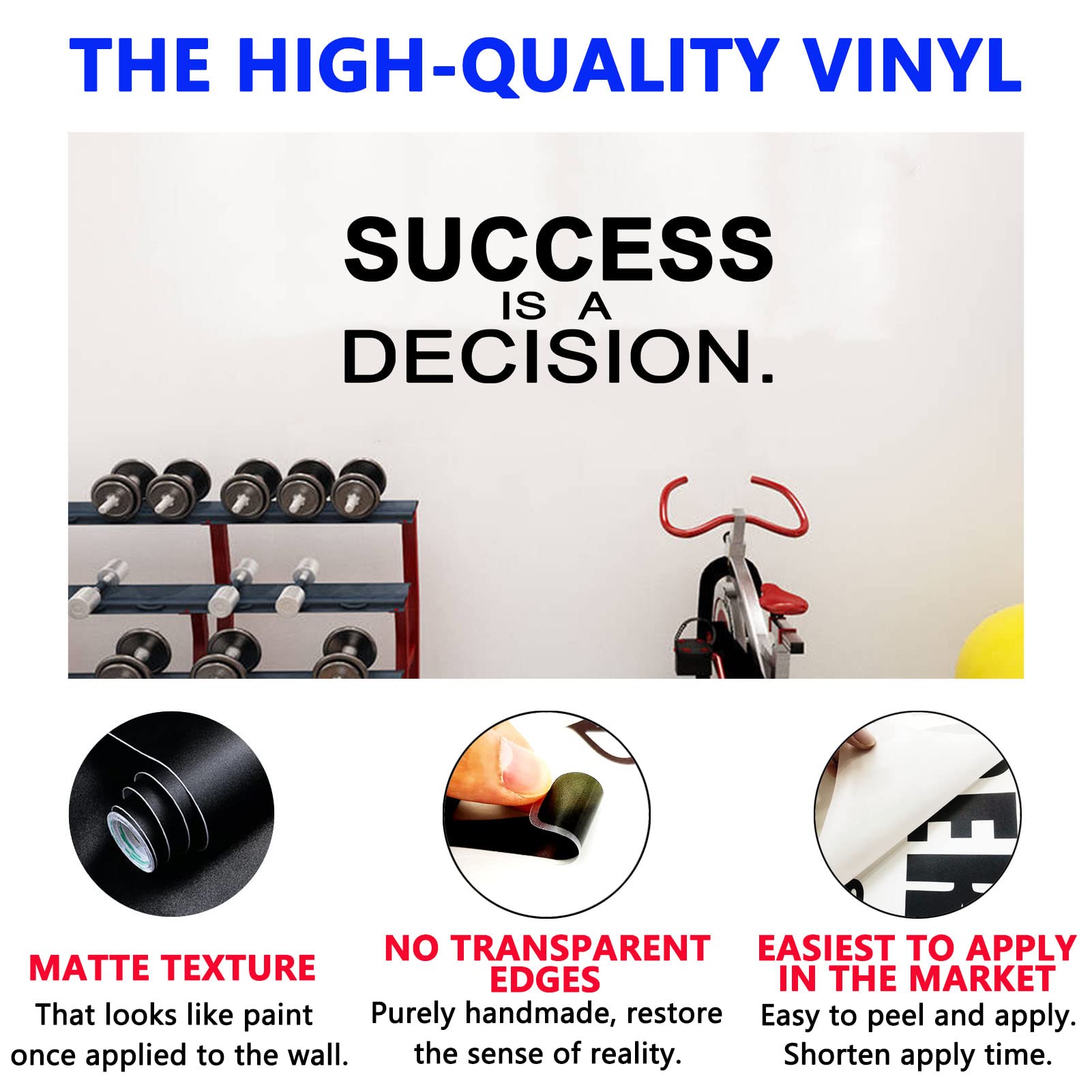 Wall Sticker, Inspirational Wall Decals, (Easy To Apply), Vinyl Wall Decor Art Quotes Motivational Gym Office School Classroom L